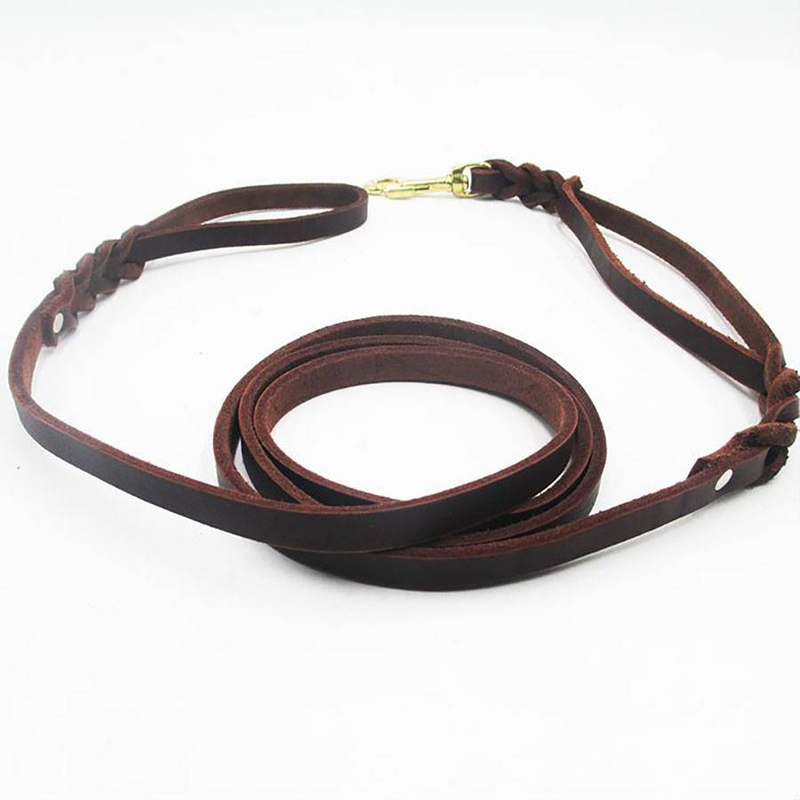 Leather Double Handle Dog Leash-1.8cm Width By 6ft Length, Braided Training Lead With Traffic Handle, Easy Control And Heavy Duty_voghion.com
