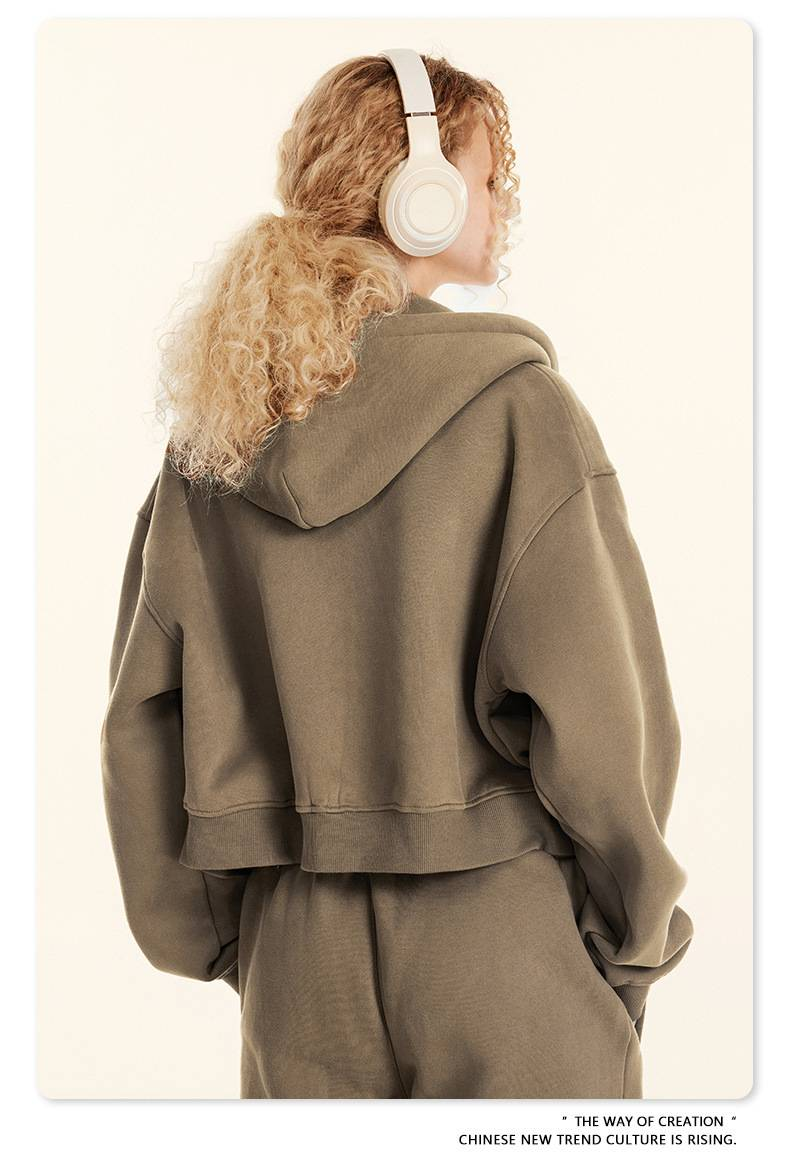 Retro-Hoodie mit Reißverschluss für Damen – Übergroßer, kurzer Pullover mit Fleecefutter, Streetwear-Freizeitjacke für Herbst und Winter_voghion.com