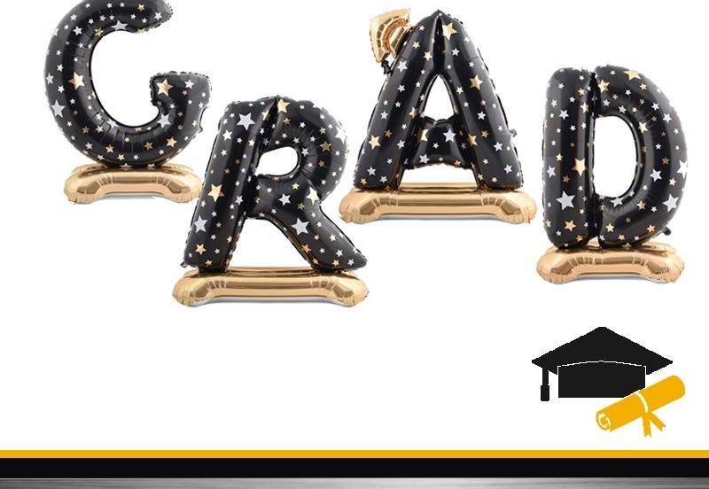 Abschlussballon-Set mit GRAD-Buchstaben, Papierkappen und stehenden Arztkappenballons – Premium-Paket für Partys_voghion.com
