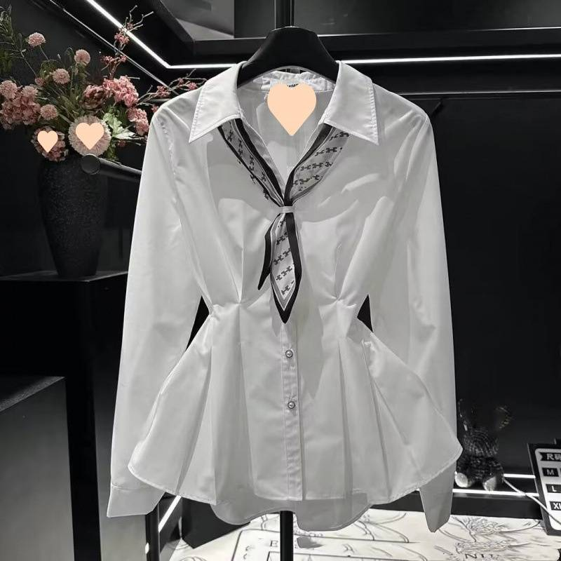 Blusa elegante con lazo para mujer: camisa cruzada de manga larga con lazo que define la cintura_voghion.com
