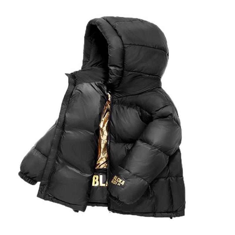 Schwarz-goldene Winter-Steppjacke mit Kapuze für Kinder – Warmer Mantel mit Polyesterfüllung für Jungen und Mädchen (110–170 cm) – Weiche und stylische Oberbekleidung für kaltes Wetter_voghion.com