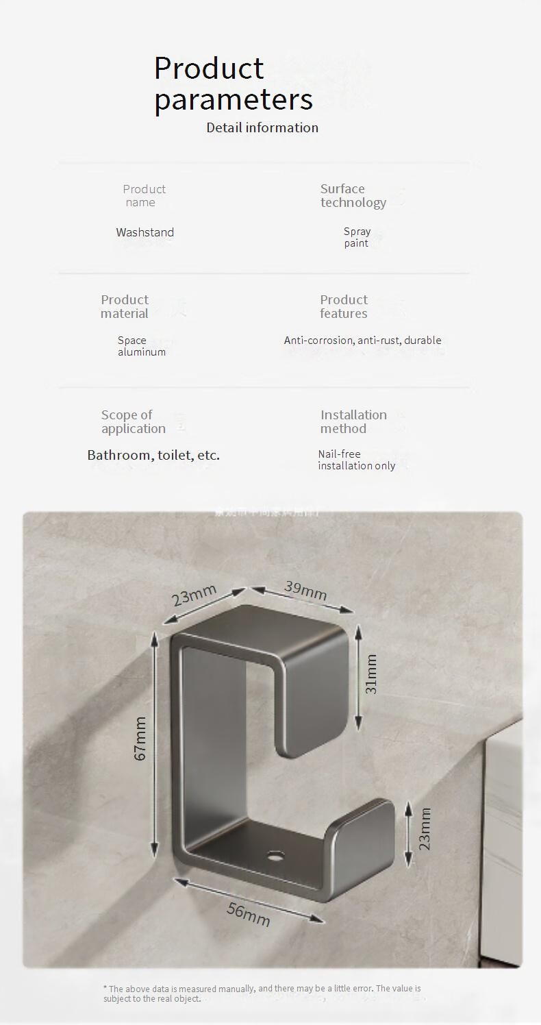 Supporto per lavabo da parete in alluminio spaziale – Senza fori, organizer antiruggine per bagno, per doccia e WC (grigio pistola/nero, confezione singola/doppia)_voghion.com