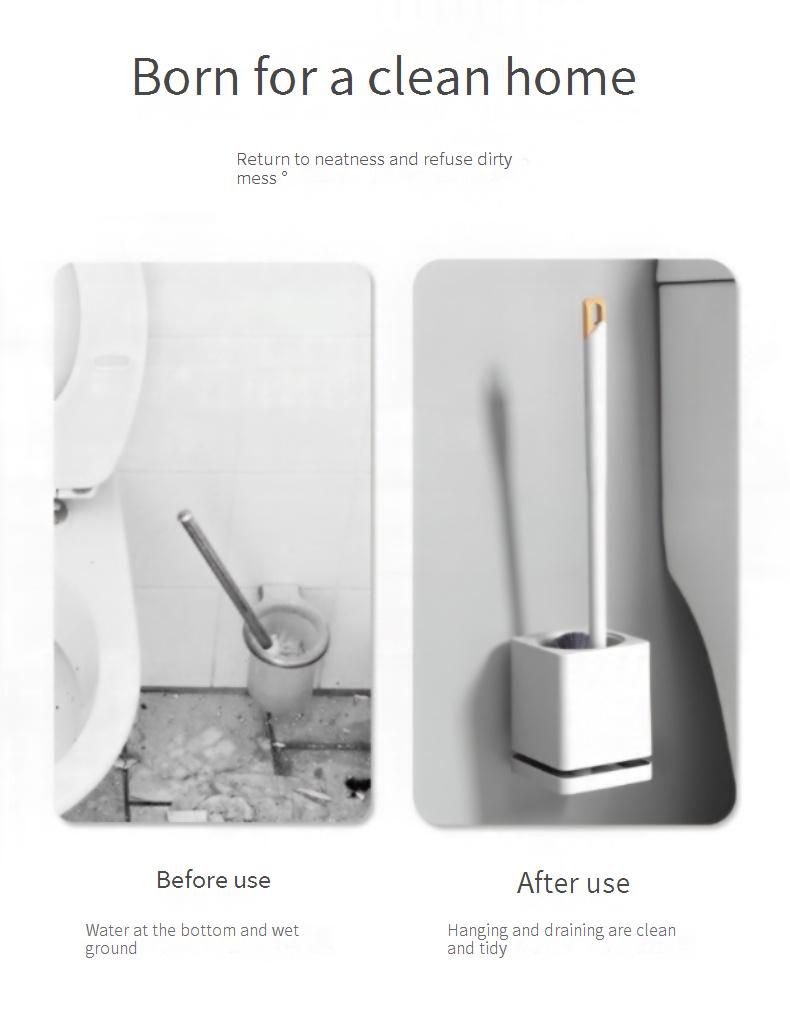 Wall-Mounted Toilet Brush Set With Long Handle - 360° No Dead Angle Cleaning, Space-Saving Design For Bathroom (Blue/Gray/White)_voghion.com
