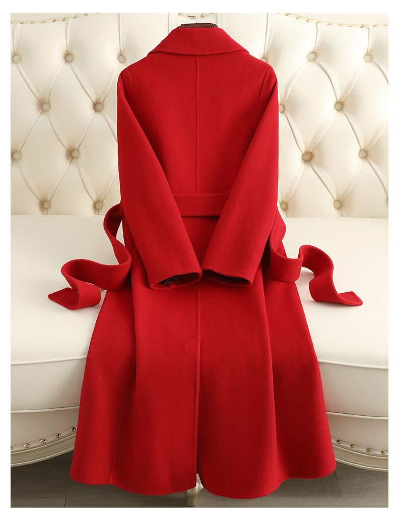 Elegant Double-Faced Wool Coat For Women – Slim Fit Long Trench Coat In Brick Red, Green, Black, Camel & Red_voghion.com