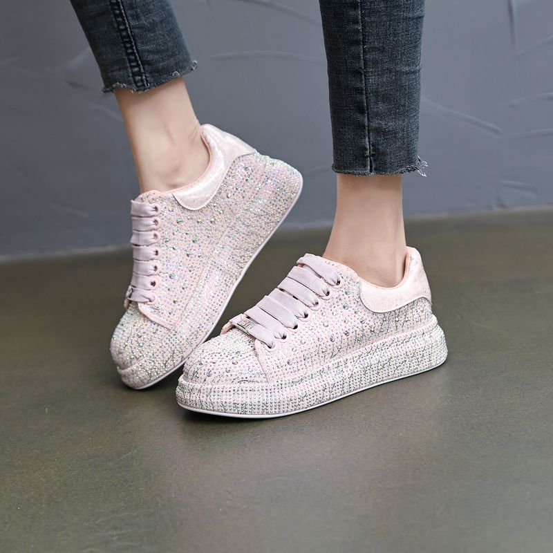 Modische Damen-Sneaker mit niedrigem Schaft und Strasssteinen, süße Plateau-Freizeitschuhe – bequem, leicht und vielseitig_voghion.com