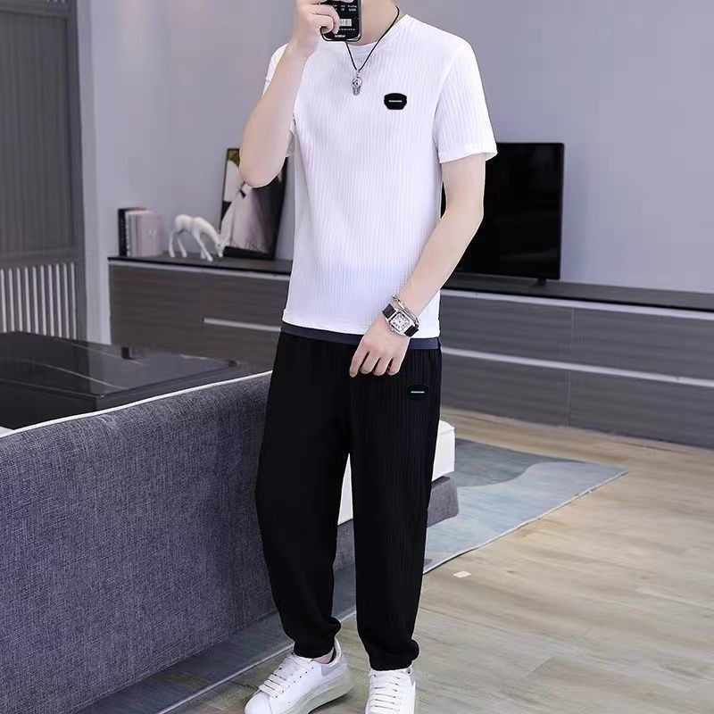 Sommer-Sport-Set in Übergröße, High-End, lässig, atmungsaktiv, elastisch, schnelltrocknend, ultradünn, kurzärmlig_voghion.com