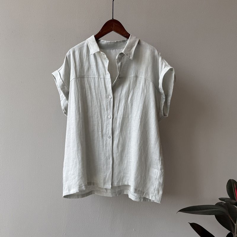 Camicia a maniche lunghe in puro lino stile coreano Yanshuang per donna, estiva, tinta unita, ampia e snellente, unica_voghion.com