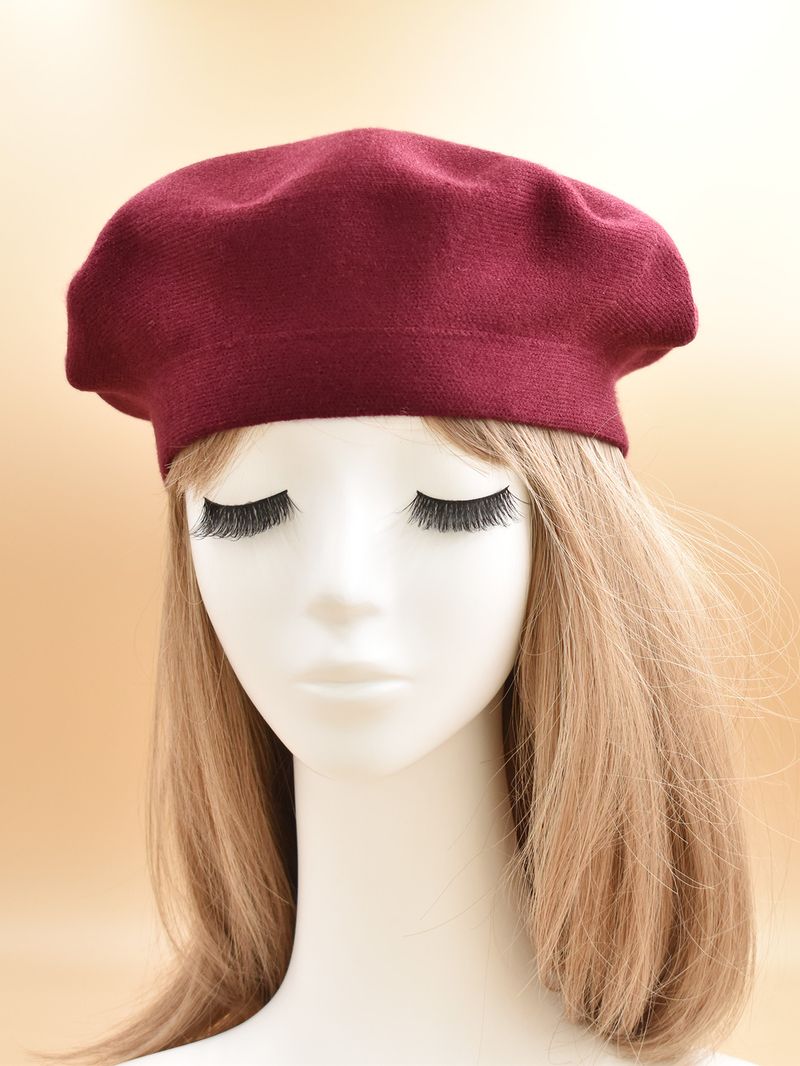 Unisex Women's knitted solid color elastic high-end beret winter warm beanie multi-color_voghion.com