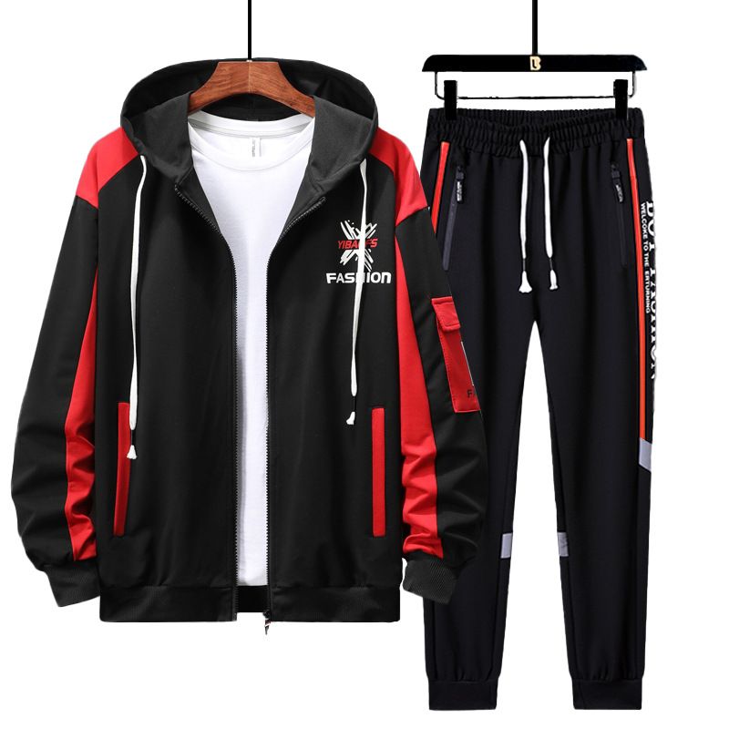 2025 Frühling Herbst Kapuzenjacke Lässiges Sport-Sweatshirt für Teenager Trendy und stilvolles Farbblock-Zweiteiler-Set_voghion.com