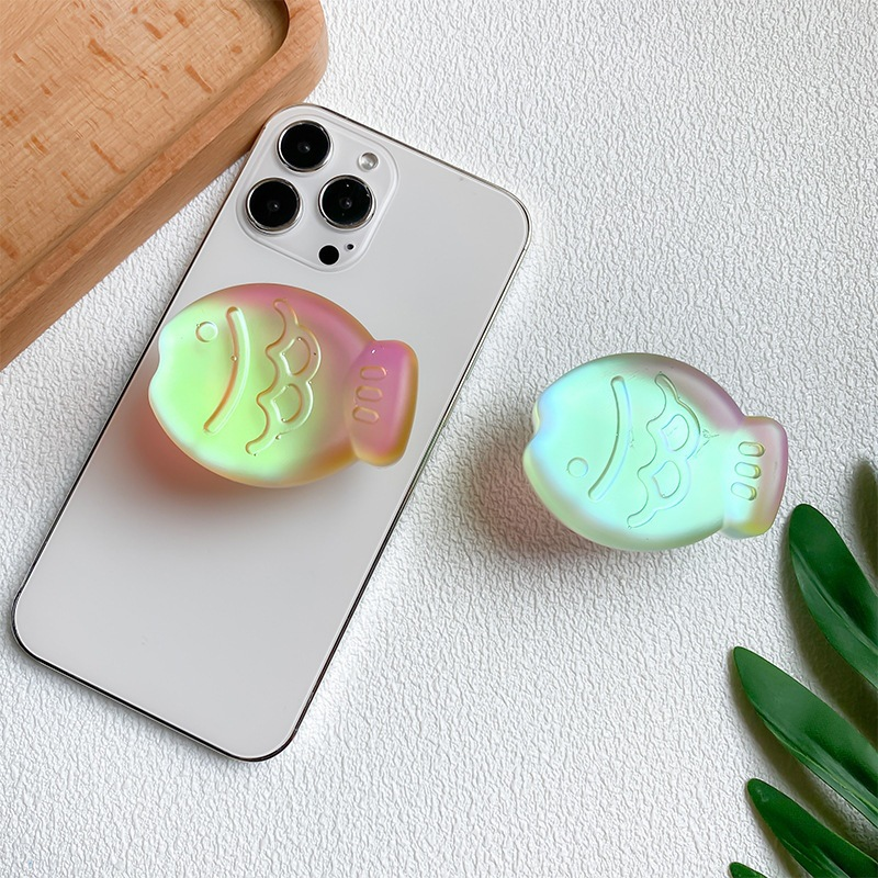Supporto per airbag per cellulare, stile coreano, con motivo a pesce 3D, carino e colorato, con fibbia estensibile laser._voghion.com