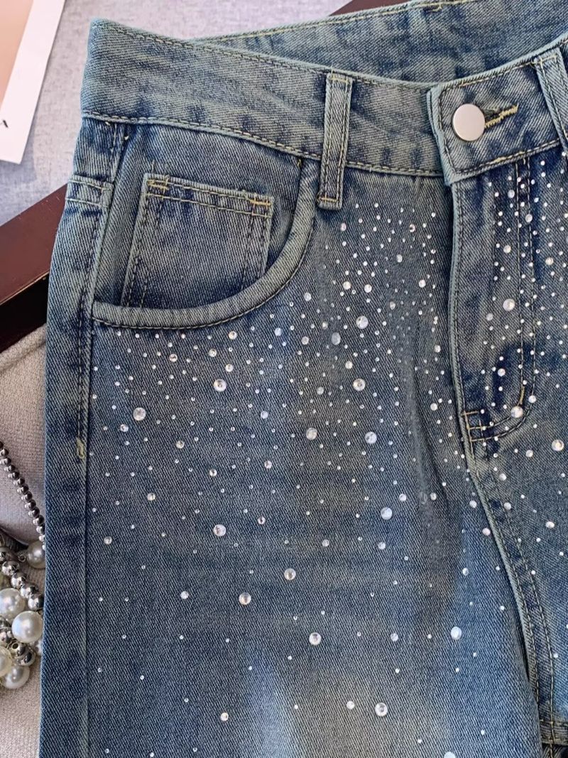 Abbigliamento da donna Jeans a gamba larga con diamanti caldi e resistenti in autunno Tendenza High Street Ins Pantaloni dritti larghi a vita alta e lunghi fino al pavimento_voghion.com