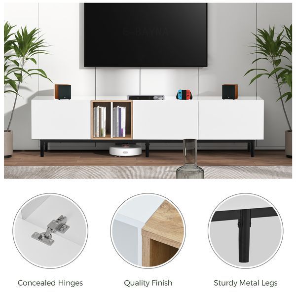 Modern TV Stand For 80'' TV With 3 Doors, Media Console Table, Entertainment Center With Large Storage Cabinet For Living Room, Bedroom_voghion.com