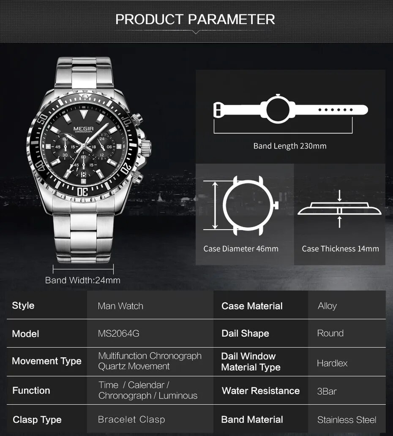 Reloj de pulsera militar con cronógrafo de acero inoxidable de cuarzo para hombre, de lujo, para negocios_voghion.com