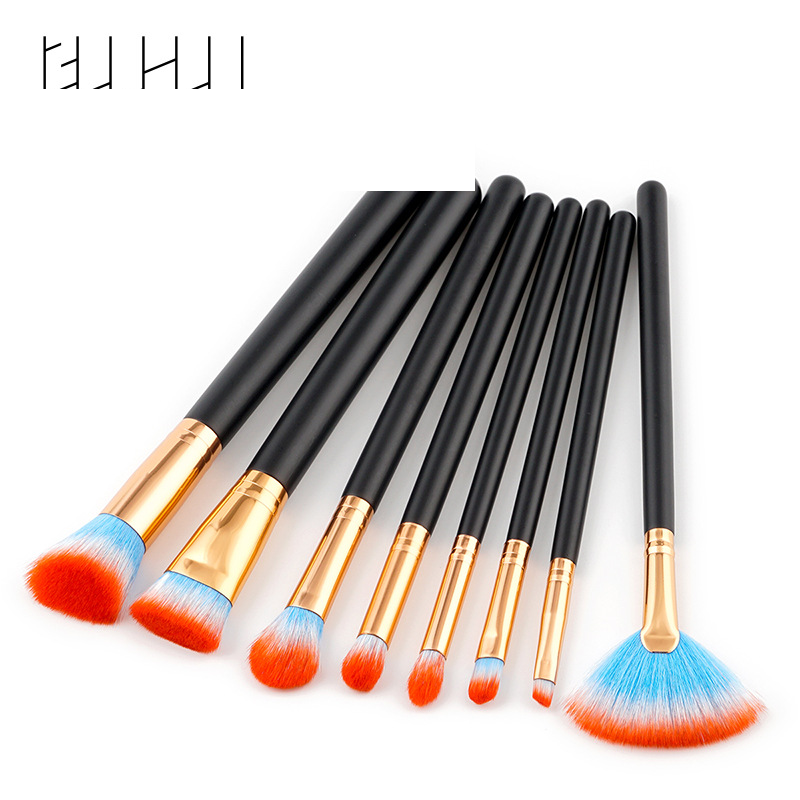 8 pcs makeup brushes, makeup tools set, fan brush, Yuncai wooden handle (7 colors in total) GUJHUI_voghion.com
