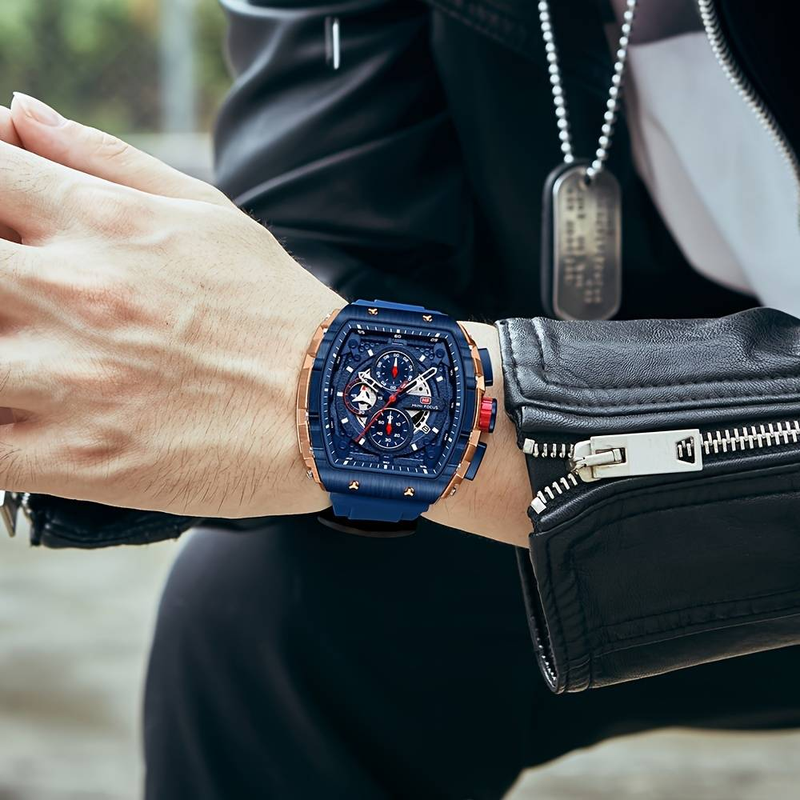 Naviforce Multifunctional Men's Quartz Watch Luminous Tonneau Pointer Sports Wrist Watch With Silicone Strap_voghion.com