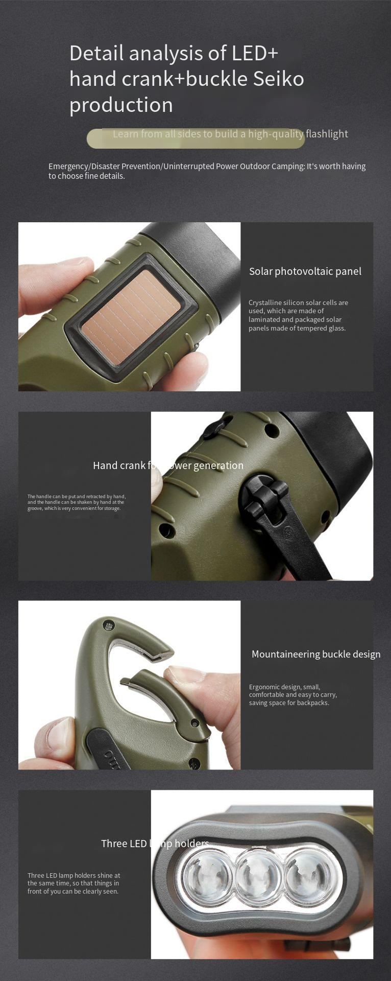 Torcia elettrica solare azionata a mano, LED di emergenza, luce potente generata a mano, lampada portatile di emergenza per alpinismo e campeggio_voghion.com