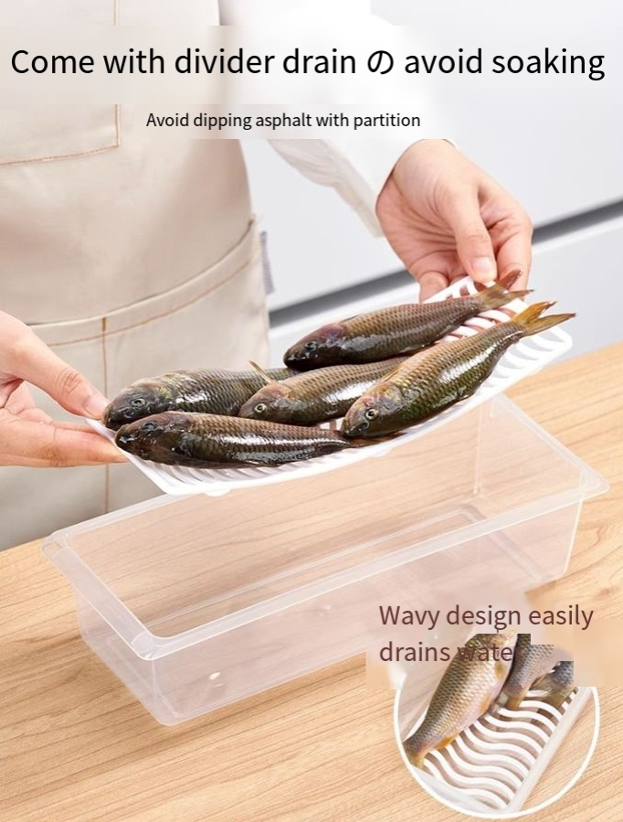 Caja de drenaje transparente para cocina, sellada, apilable, para mariscos, verduras, refrigerador, caja de almacenamiento refrigerada para carne congelada_voghion.com