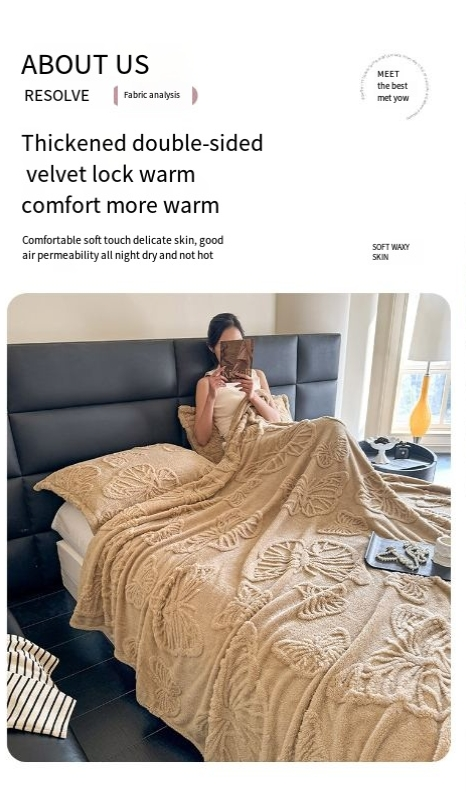 Taffeta Pure Color Jacquard Multifunctional Blanket Blanket Coral Fleece Butterfly Style 3D Embossed Falafel Blanket_voghion.com