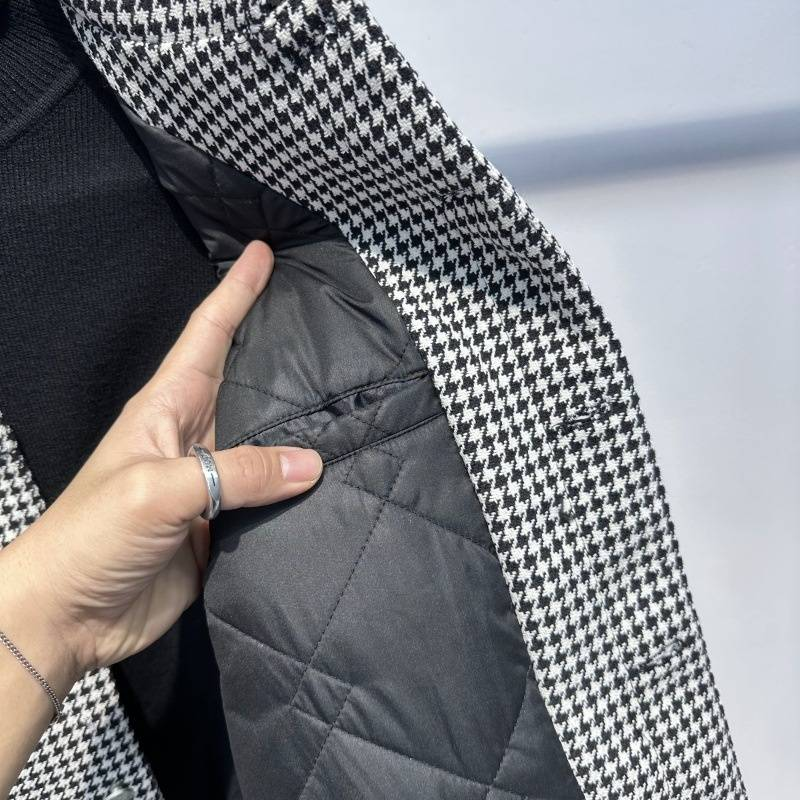 Men's Clothing Woolen Jacket Winter Houndstooth Business Woolen Coat Cotton Jacket Men's Jacket_voghion.com