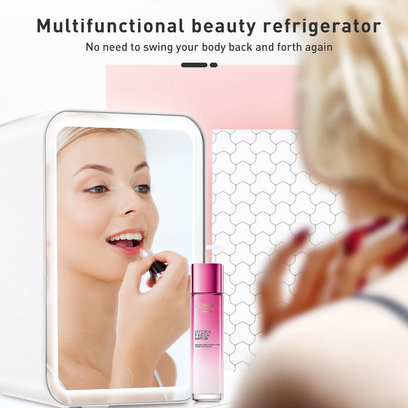 4L Mini Beauty Fridge With LED Lights And Mirror For Makeup, Portable Car Refrigerator_voghion.com