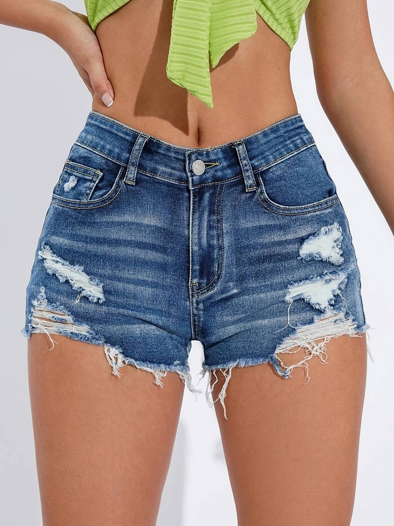 Pantaloncini in denim con bordo per capelli, vestibilità attillata e vita alta, da donna_voghion.com