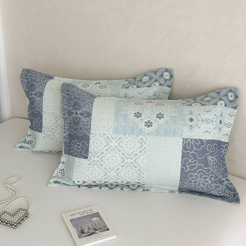 Funda de almohada de gasa de algodón puro. Un par de fundas de almohada antideslizantes fijas con hebilla todo incluido._voghion.com