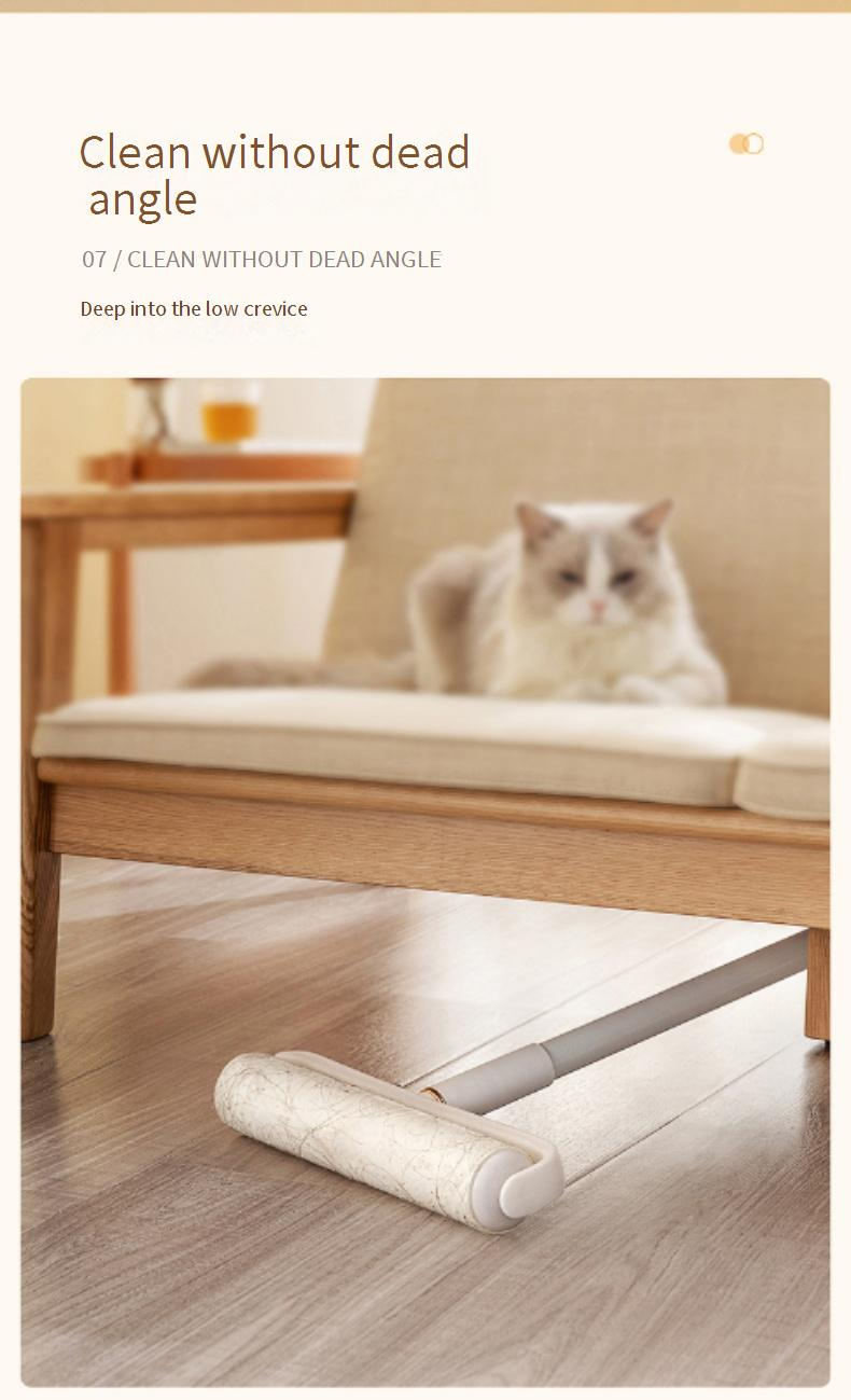 Lint Roller For Pet Hair & Dust - Long Handle Floor Sweeper With 60-Sheet Refills (Sticky Roller For Carpets/Furniture) - Reusable & Easy Tear Design_voghion.com