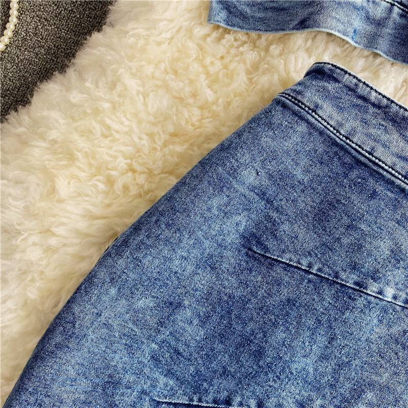 Roupas femininas novas Slim Fit zíper curto Denim camisola duas peças terno irregular fenda quadril saia_voghion.com