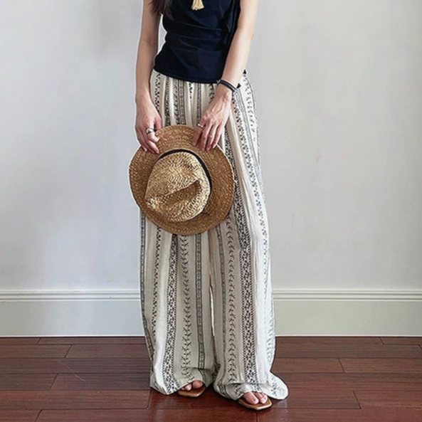Women's Clothing Waist Cotton And Linen Wide Leg Pants Thin High Waist Holiday Style Drape Slim Straight Casual Nine Point Pants_voghion.com