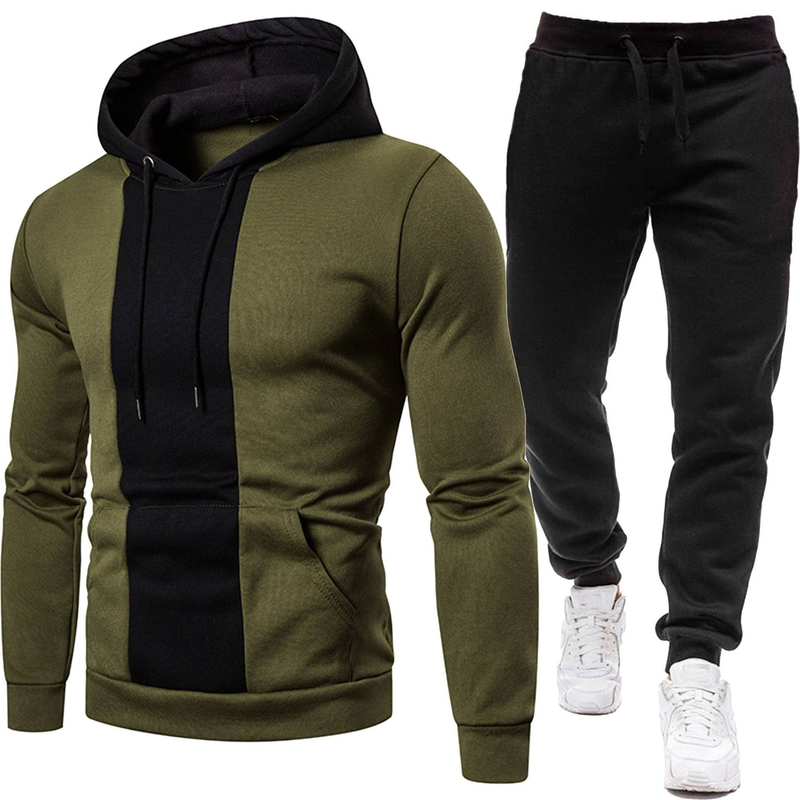 Men's Winter Fleece-Lined Hoodie & Jogger Set - Sporty Color Block Pullover With Pants - Warm Casual Outfit For Gym, Running, Streetwear_voghion.com