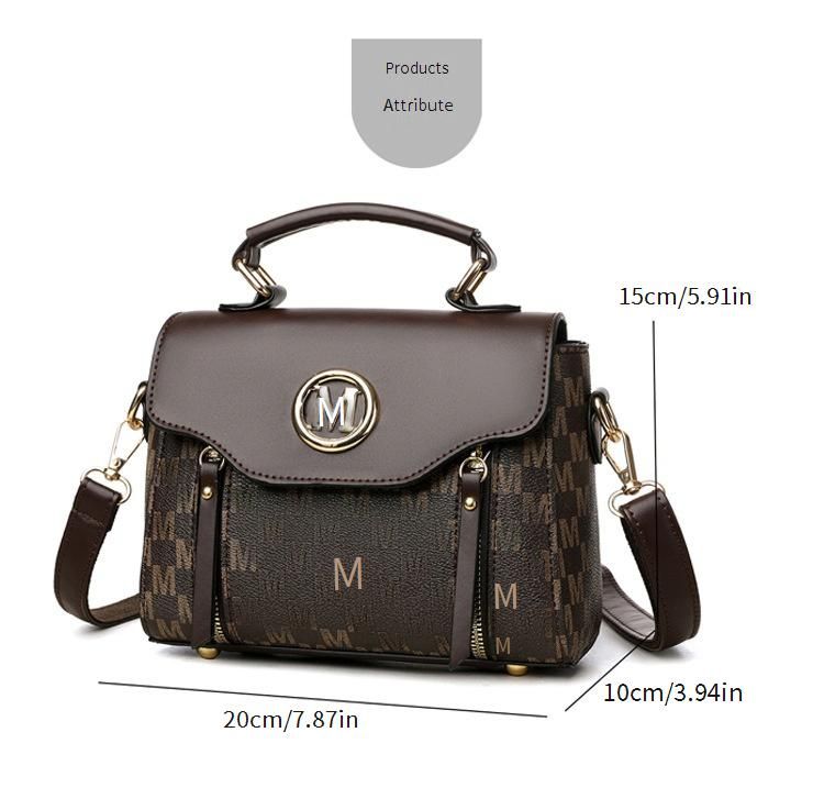 Vintage-Inspired Structured Shoulder Bag For Women - Classic Retro Crossbody & Handbag With Zipper Closure, PU Leather, Medium Size_voghion.com
