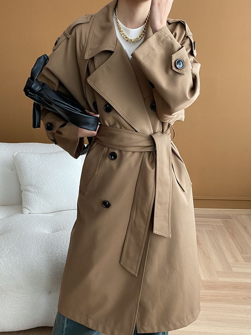 Trench lungo doppiopetto minimalista di lusso da donna, antipiega, per autunno inverno_voghion.com