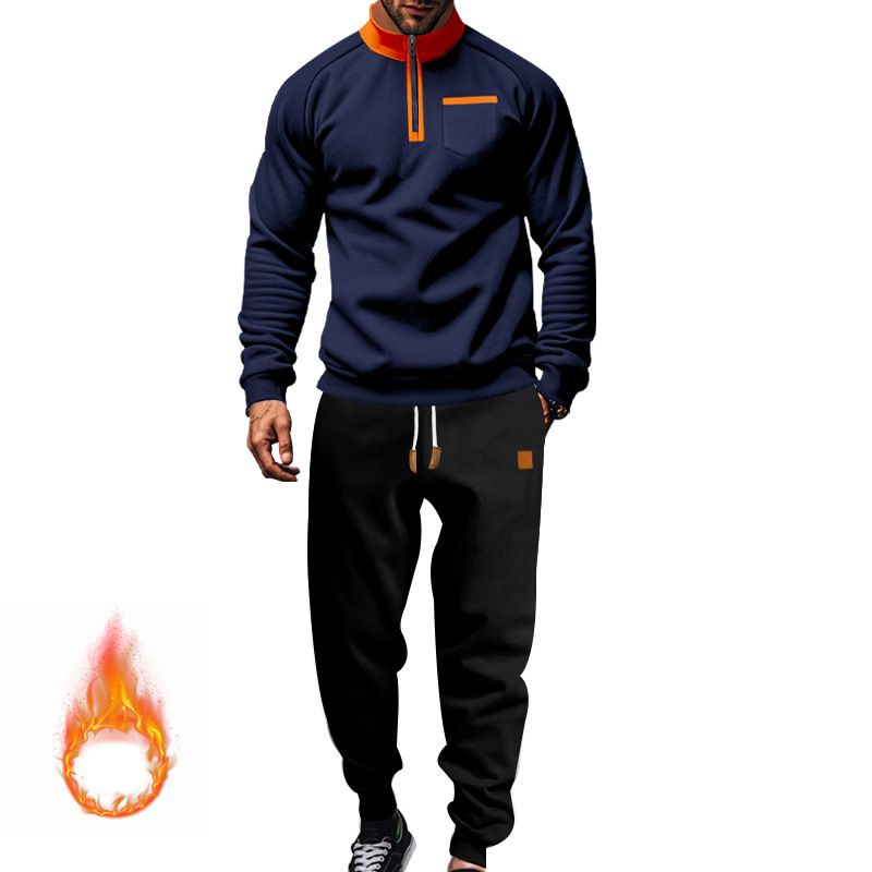 Felpa con cappuccio in pile con mezza zip e colletto rialzato da uomo, per autunno e inverno_voghion.com