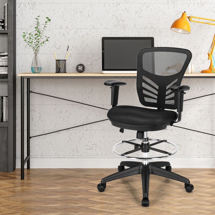 Mesh Drafting Chair Office Chair With Adjustable Armrests And Foot-Ring_voghion.com