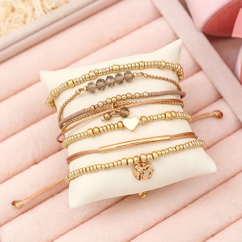 7 Teile/satz Böhmischen Stil Herz Perlen Runde Anhänger Einstellbare String Perlen Armband CCB Elastische Armband Set Für Frauen_voghion.com