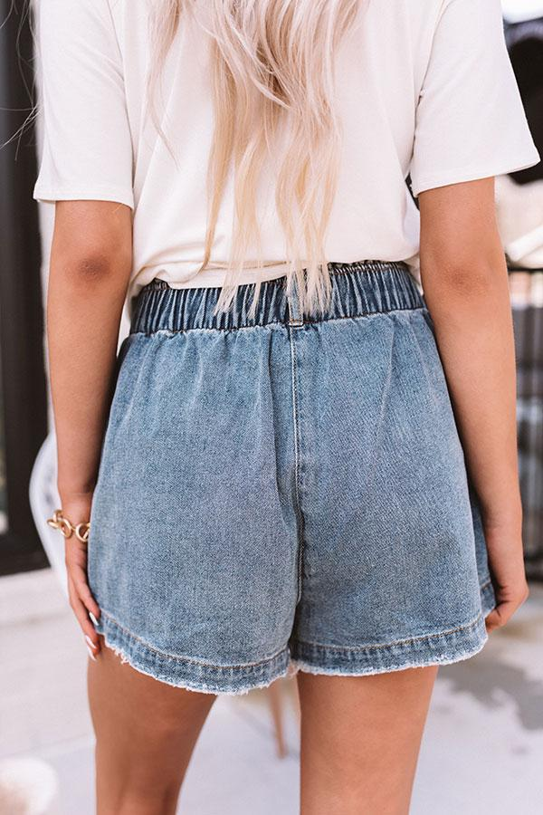 Pantaloncini in denim elasticizzati a vita alta da donna in jeans da donna_voghion.com