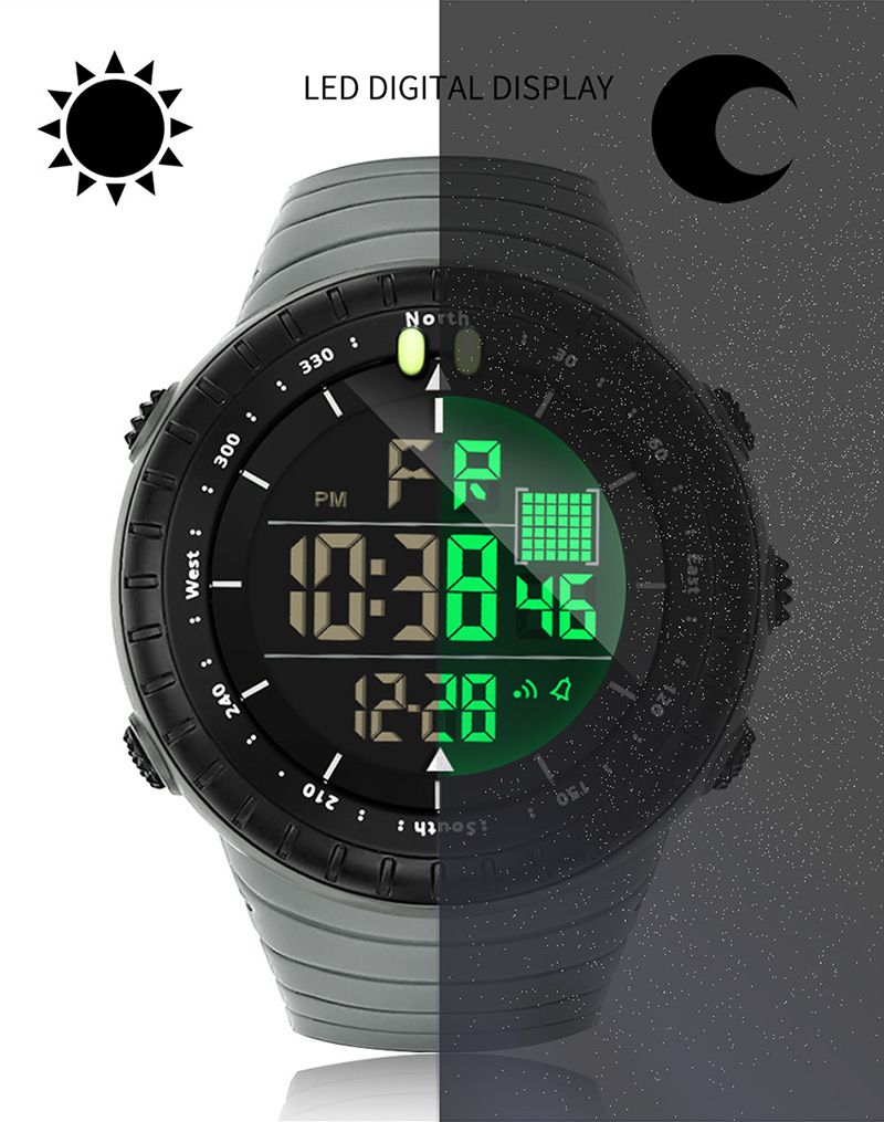 Large Dial Digital Sports Watch With Night Light, Waterproof, Alarm, Stopwatch, And Multi-Function Men Women Luminous Alarm Clock Multi Function Watch_voghion.com