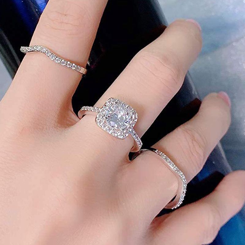 Women's Jewelry Cubic Zirconia Stackable Ring Set - Elegant Geometric Design Trio For Daily Wear & Special Occasions Three Piece Set_voghion.com