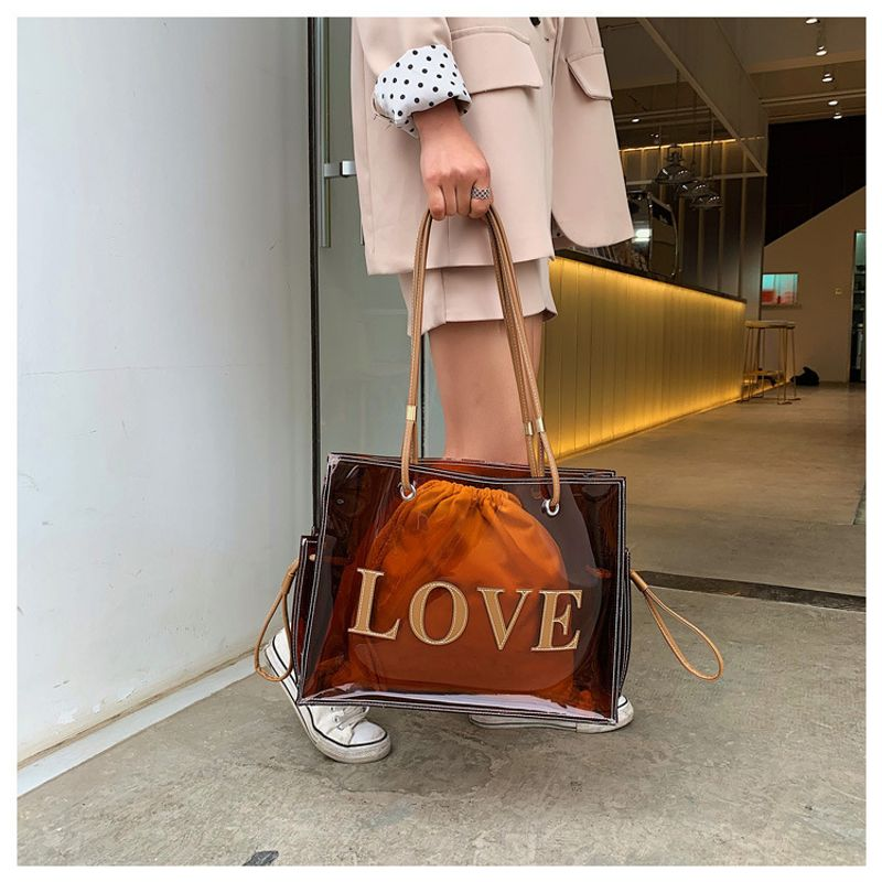 Borsa a tracolla grande capacità trasparente in gelatina, alla moda, grande, 2024, nuova borsa coreana per le donne_voghion.com