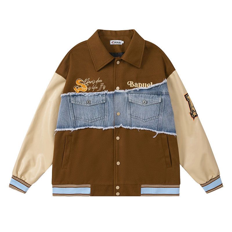 Herenkleding Street niche denim patchwork honkbaljack heren en dames herfst plus fluwelen verdikte oversized jas_voghion.com