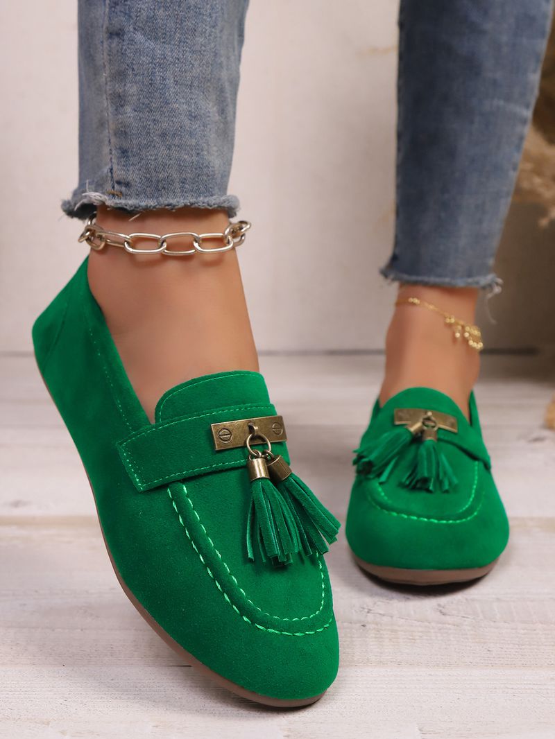 SHLIANG Loafer'lar Kadınlar İçin Slip-On Püsküllü Sürüş Yürüyüş Kaymaz Ayakkabılar Büyük Boy Kare Burunlu Süet Mokasen Düz Ayakkabılar Kadınlar İçin X0045_voghion.com