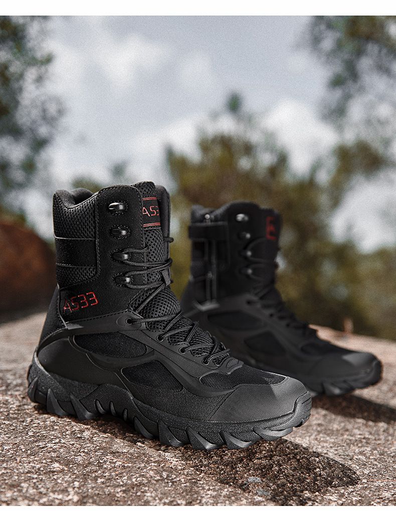 Large Breathable Tactical Boots For Outdoor Hiking, Wear-resistant Training, Combat Boots, High Top Desert Boots For Men_voghion.com