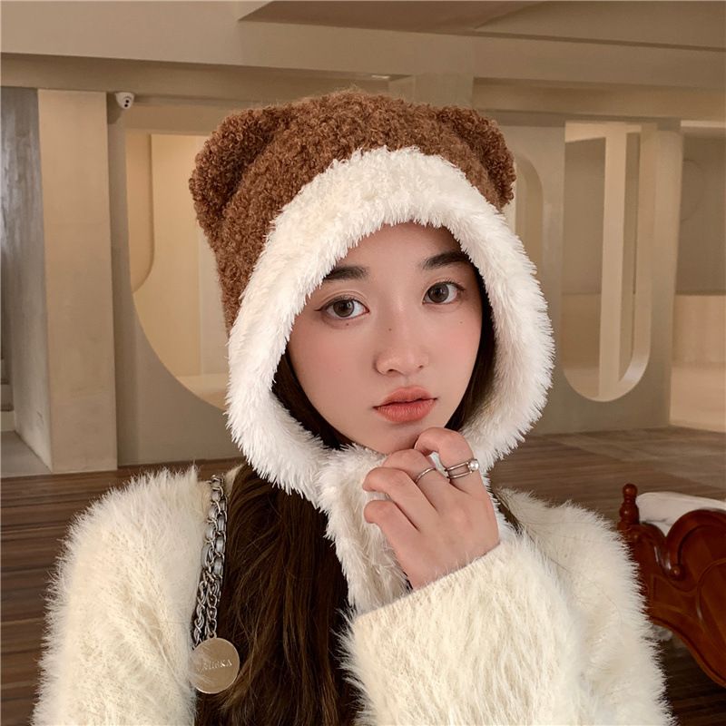 Cute Little Bear Children's Winter Thickened and Warm Ear Protection Plush Lace up Big Headband Knitted Woolen Hat_voghion.com