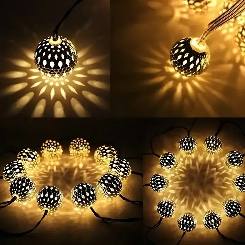 Outdoor Solar Moroccan Ball String Light-50/30/20 LED Fairy Light, 8 Modes, For Garden Fence Christmas Party Holiday Lighting_voghion.com