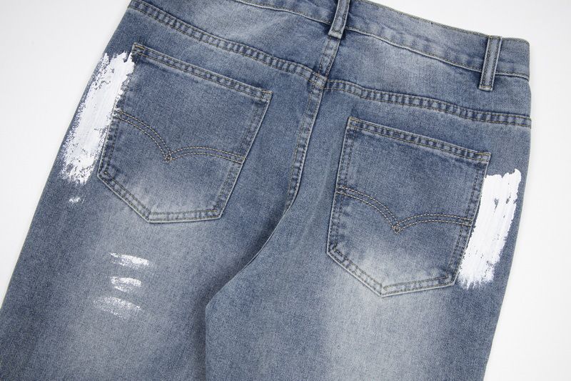 Herrenbekleidung 2024 Neue europäische und amerikanische High Street-Hose mit Tintenspritzer-Print für Herren und Damen, gewaschene Jeans_voghion.com