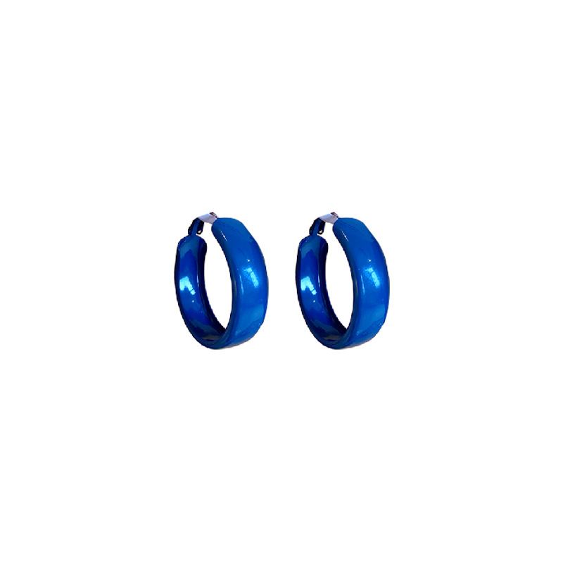 Zilveren naald Klein blauwe eenvoudige ronde hoepel voor vrouwen, elegante, modieuze persoonlijkheidsoorbellen met een gevoel van luxe_voghion.com
