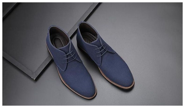 Men’s Shoes pointed casual men's leather boots front lace up low heel large size boots frosted men's shoes_voghion.com