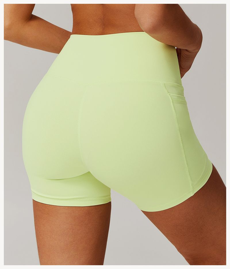 Vêtements pour femmes, shorts de sport couleur chair à séchage rapide, taille haute, pantalons de yoga serrés, poches, shorts de course respirants et de fitness_voghion.com