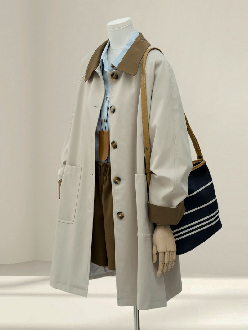 Trench color-block di alta qualità per donna, autunno 2025, nuovo stile coreano, cappotto elegante, semplice e di media lunghezza_voghion.com