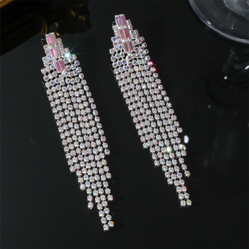 Orecchini lunghi con nappe di diamanti super flash di alta qualità di lusso per le donne, orecchini con personalità esagerata_voghion.com